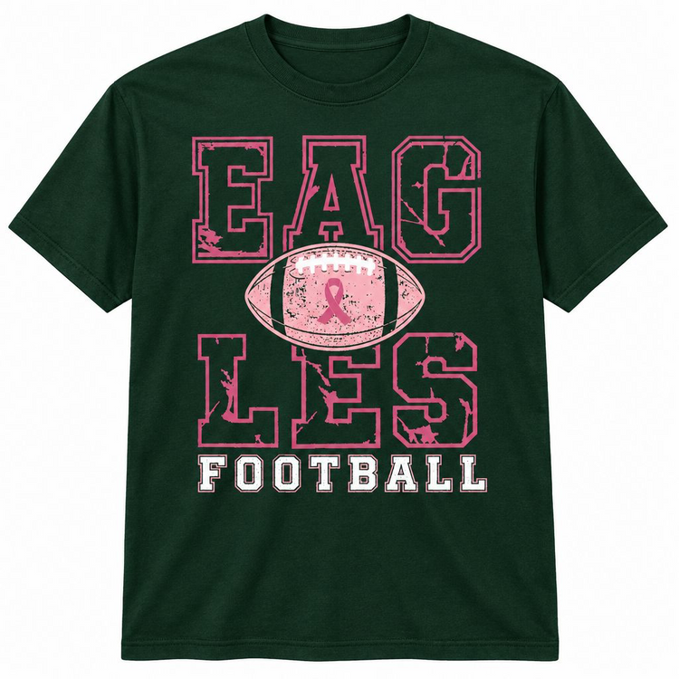 Eagles Football Pink Ribbon Tee - Green