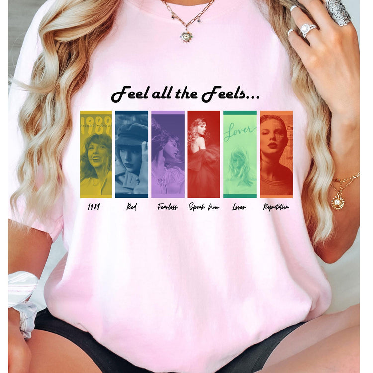 Feel all the feels Comfort Colors Graphic T-Shirt | Swifties Merch| Mental Health Para| Emotional awareness gift| Colorful Taylor Swift Tee