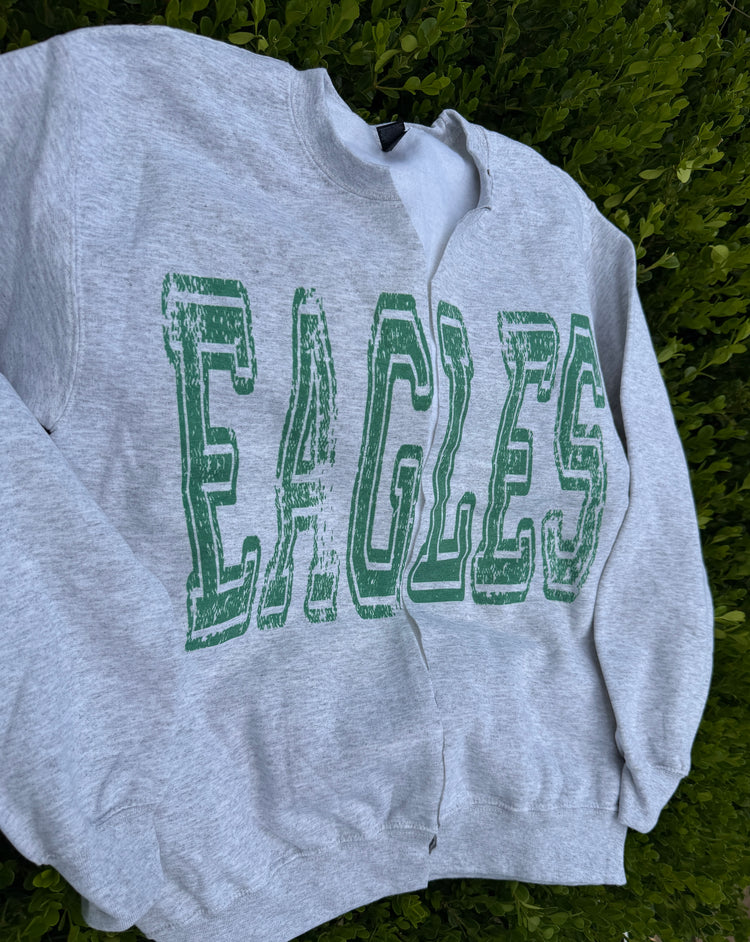 EAGLES Sweatshirt Cardigan: Split Crew, Raw Edge, Sport