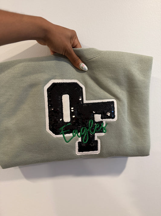 "OF" Sequin Varsity Letter Appliqué – Classic School Spirit Wear