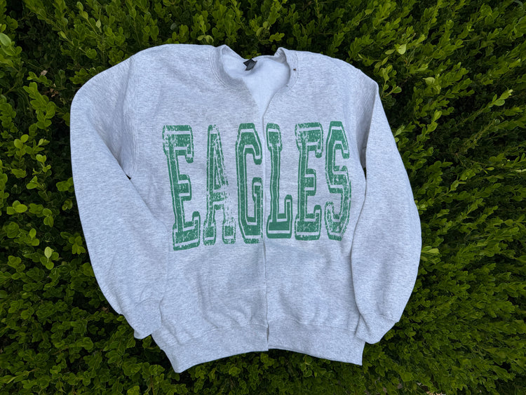EAGLES Sweatshirt Cardigan: Split Crew, Raw Edge, Sport