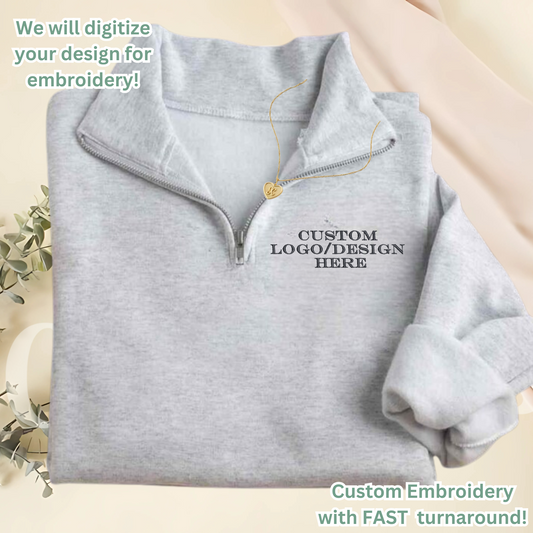 Custom Embroidered Quarter Zip Sweatshirt | Embroidered Comfort Colors Crewneck