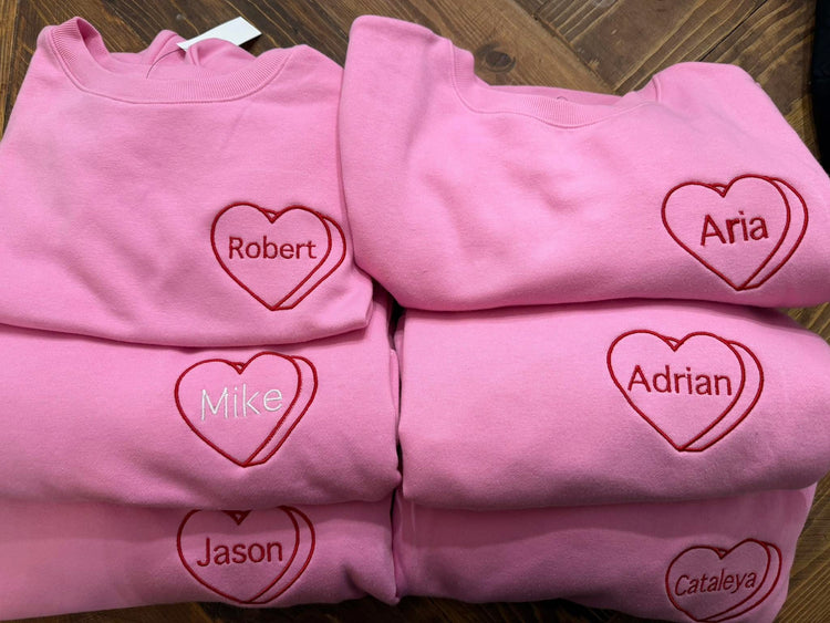 Personalized embroidered heart sweatshirt.