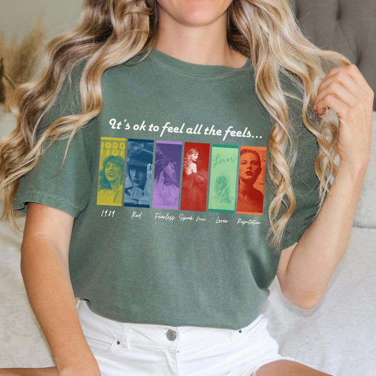 Feel all the feels Comfort Colors Graphic T-Shirt | Swifties Merch| Mental Health Para| Emotional awareness gift| Colorful Taylor Swift Tee