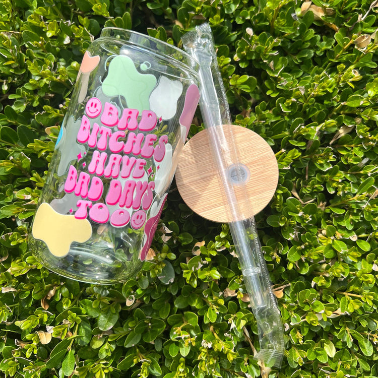 Pastel Mental Breakdown Tumbler Cup | Bad Bitches Have Bad Days Too| Positive Funny Affirmation Glass| Empowering Drink ware| Beer Can Libby