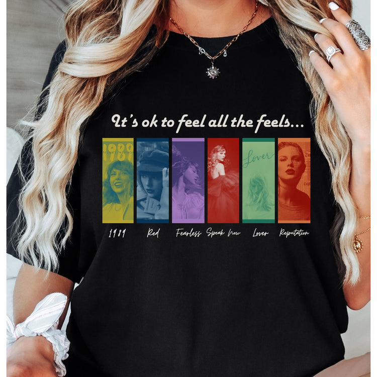 Feel all the feels Comfort Colors Graphic T-Shirt | Swifties Merch| Mental Health Para| Emotional awareness gift| Colorful Taylor Swift Tee