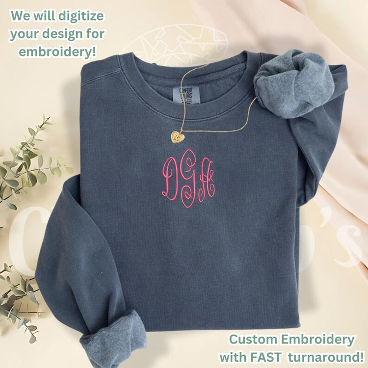 Custom Embroidered Quarter Zip Sweatshirt | Embroidered Comfort Colors Crewneck