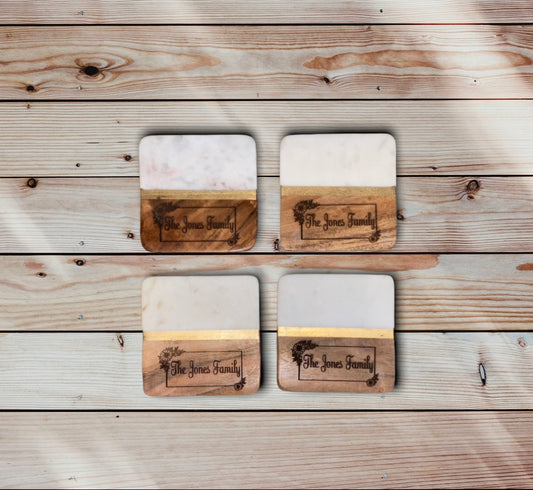 Engraved Wooden Coaster| Set of Four